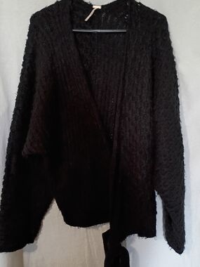 Free People Black Textured Open Wrap Cardigan L